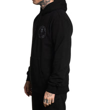 Load image into Gallery viewer, Jet black hoodie with dark Sullen Badge