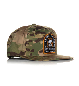 green brown tan snap back flex fit hat with orange serpent