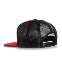 Load image into Gallery viewer, burgundy snapback trucker hat with sullen badge logo