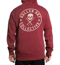 Load image into Gallery viewer, Maroon blood colored hoodie with white skull logo