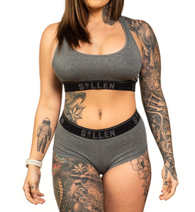 heather gray panties worn by tattooed model