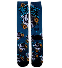 Load image into Gallery viewer, blue sublimated skull socks by Sullen