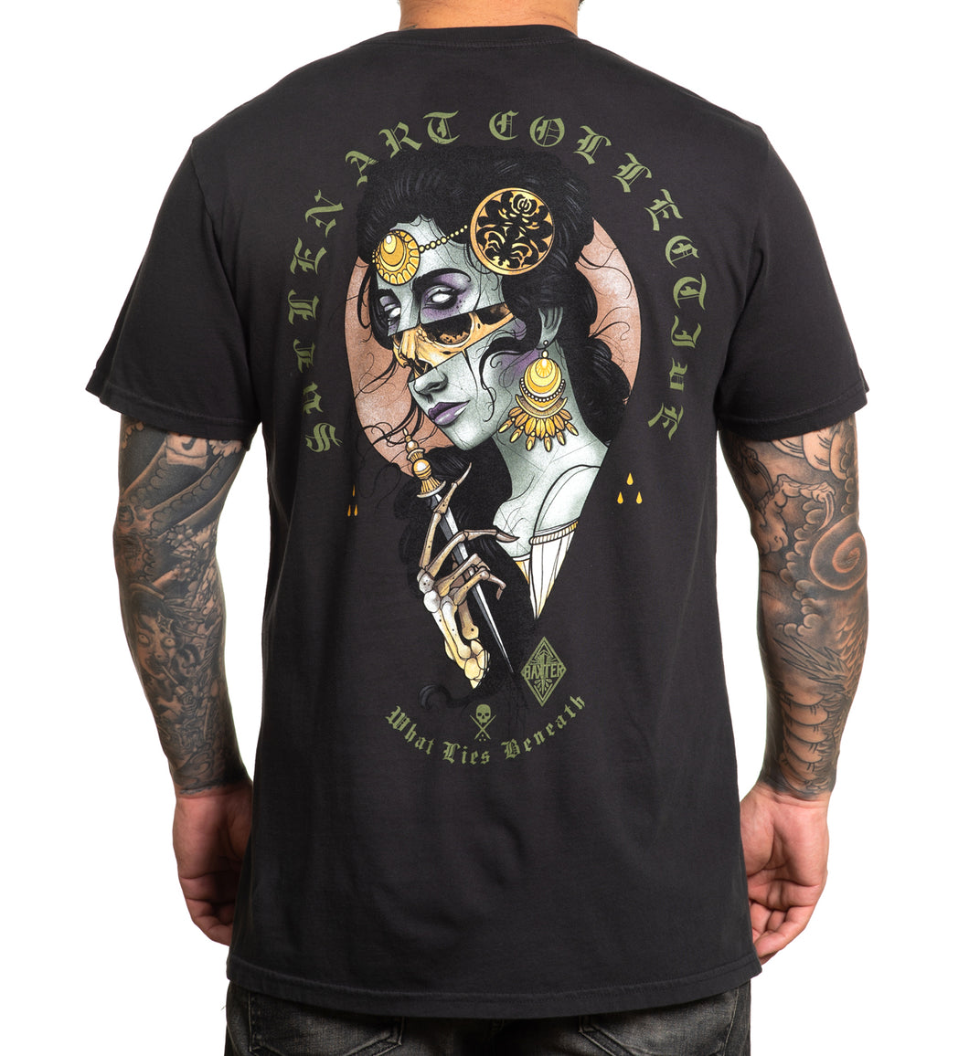 black premium tshirt with undead woman skeleton by Baxter