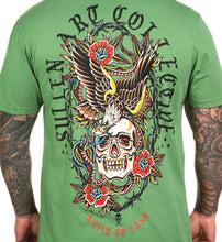 Load image into Gallery viewer, traditional tattoo shirt green eagle skill flowers