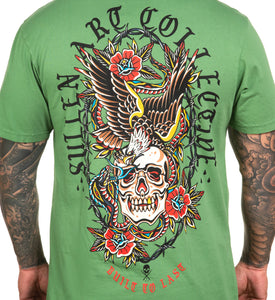 traditional tattoo shirt green eagle skill flowers