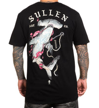 Load image into Gallery viewer, Sullen tee with hammer head shark and spear gun