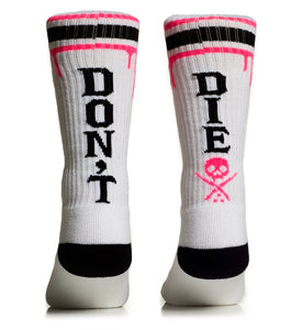 White high cut socks with pink skull