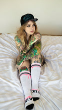 Load image into Gallery viewer, Sullen high socks with pink blood and skull