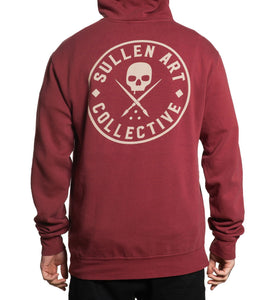 Maroon blood colored hoodie with white skull logo