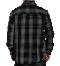 Load image into Gallery viewer, black and grey and blue thin line plaid 