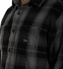Load image into Gallery viewer, black and gray plaid button up plaid