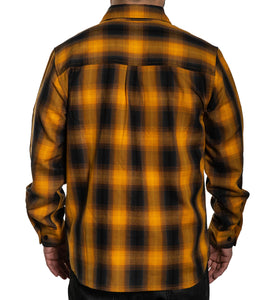 black and gold flannel plaid shirt