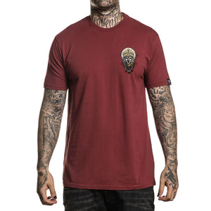 red dahlia tee with skull wearing gold crown