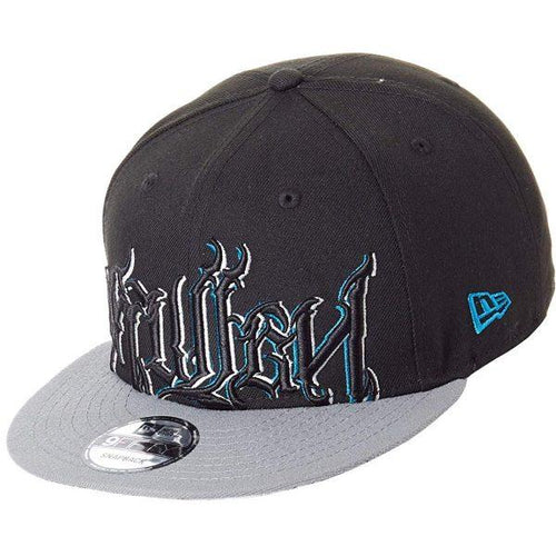 black grey and blue embroidered Sullen snapback trucker hat