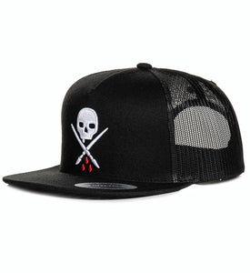 black flex snapback hat with white sullen badge