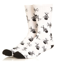 Load image into Gallery viewer, high sock white and black skull badge