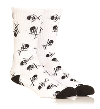 Load image into Gallery viewer, white socks with black skull sullen logo